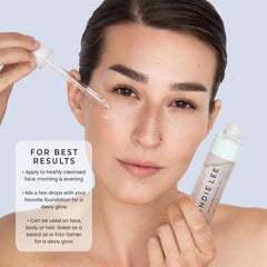 Indie Lee Squalane Oil on skin portrait suggests soft and even tone.