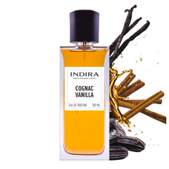 Indira San Francisco Cognac Vanilla bottle front view, perfect for daily luxurious fragrance.