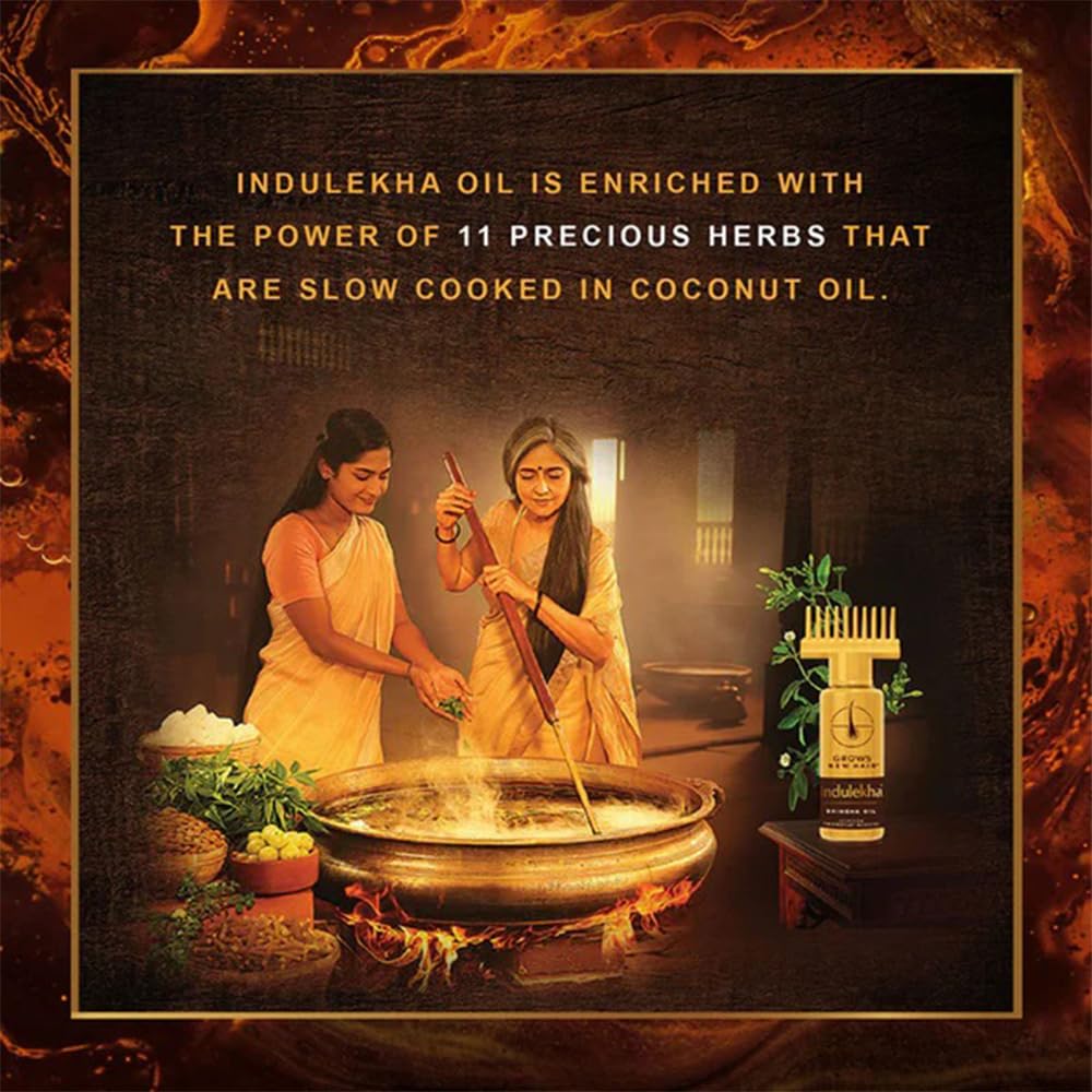 INDULEKHA Bringha oil amber liquid reflects natural herbal blend