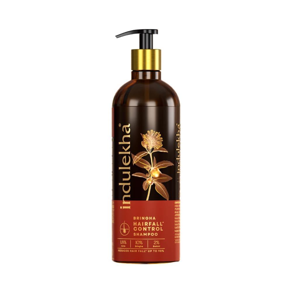 INDULEKHA Bringha shampoo bottle shows ayurvedic hair care for daily cleansing