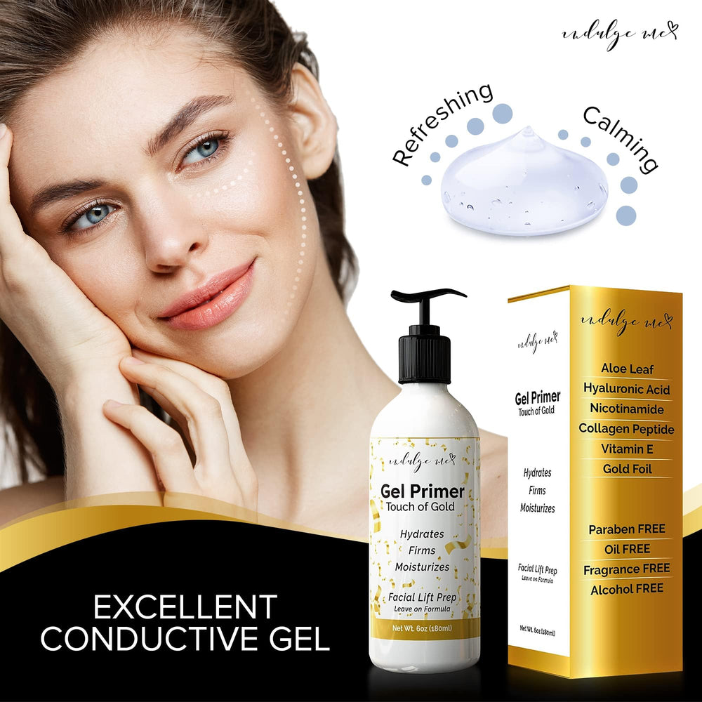 IndulgeMe Conductive Gel ingredients collage featuring collagen peptide and HA