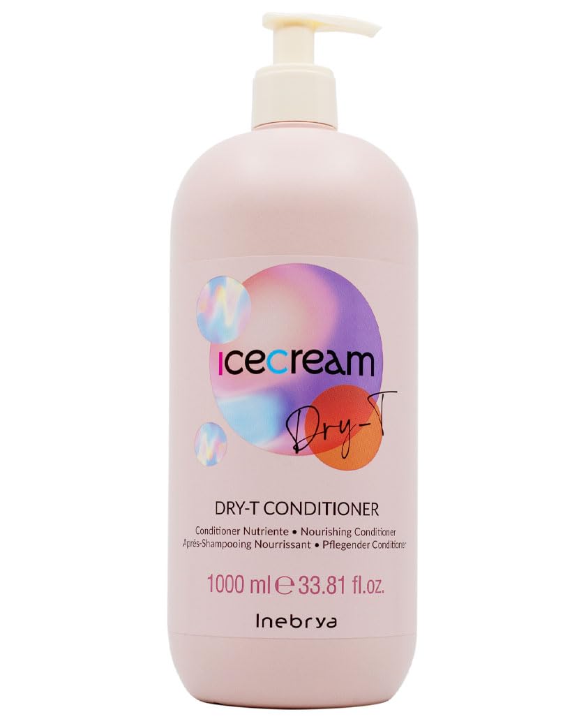 Inebrya Ice Cream Dry-T bottle-pour highlights nourishing detangling potential