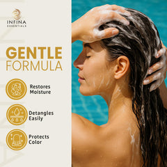 Infina Essentials amodimethicone glycerin bottle underscores gentle color safe conditioning