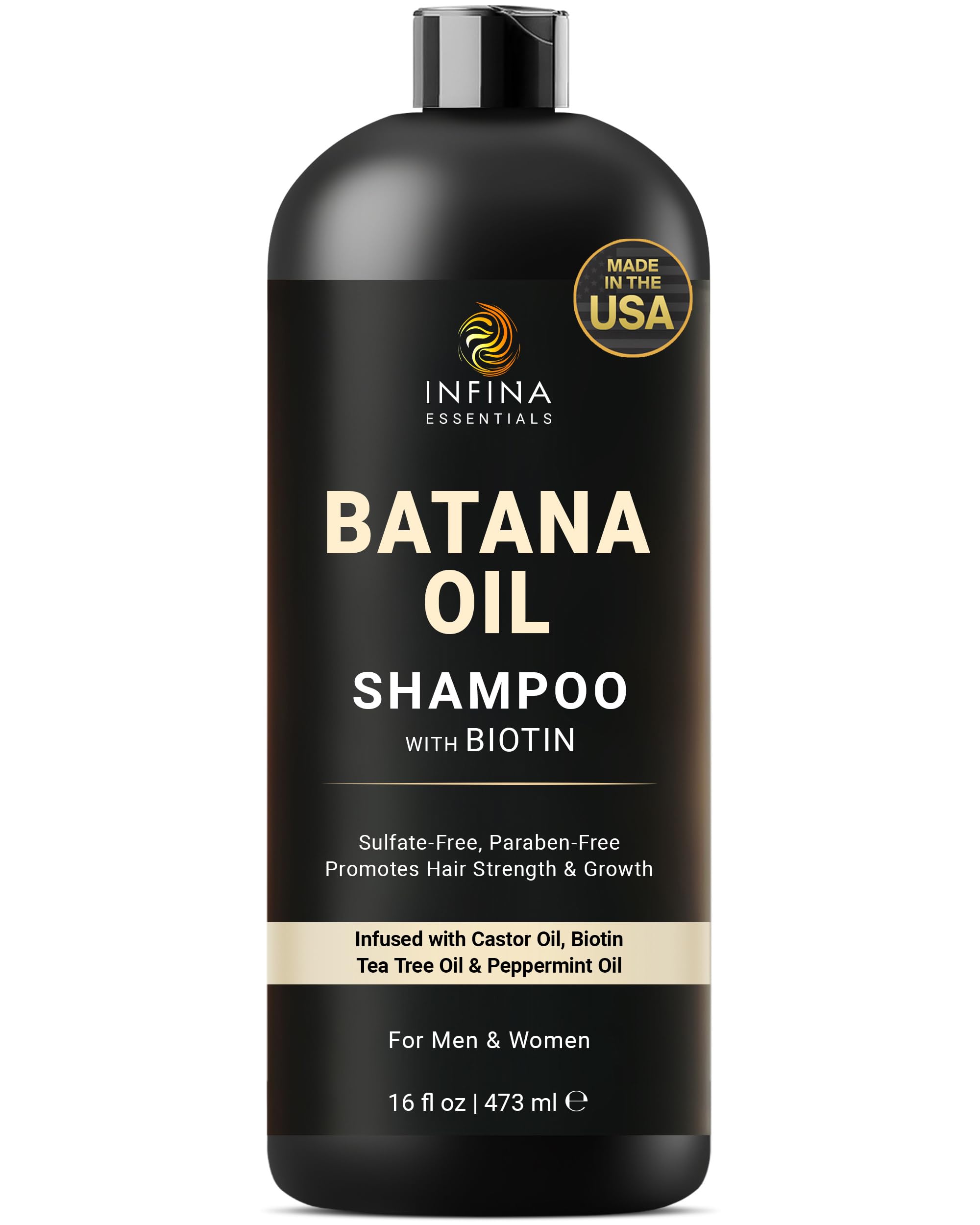 INFINA ESSENTIALS Batana Oil Shampoo bottle for a nourishing scalp care routine