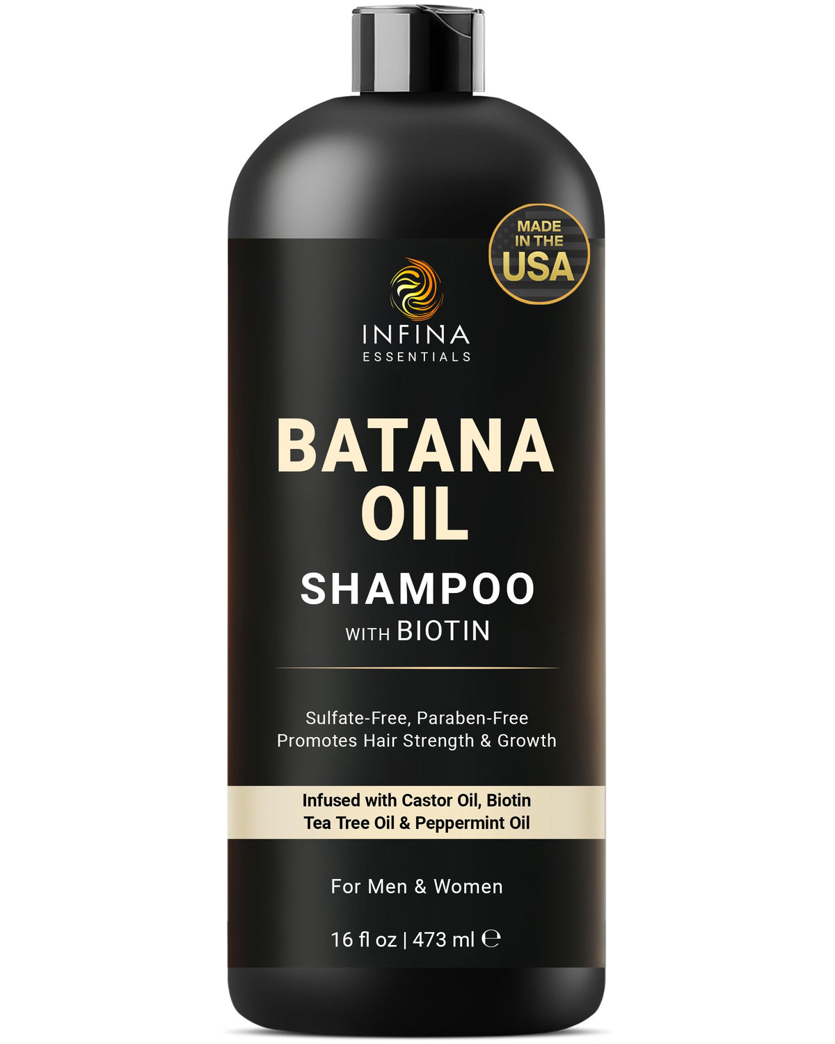 INFINA ESSENTIALS Batana Oil Shampoo bottle for a nourishing scalp care routine