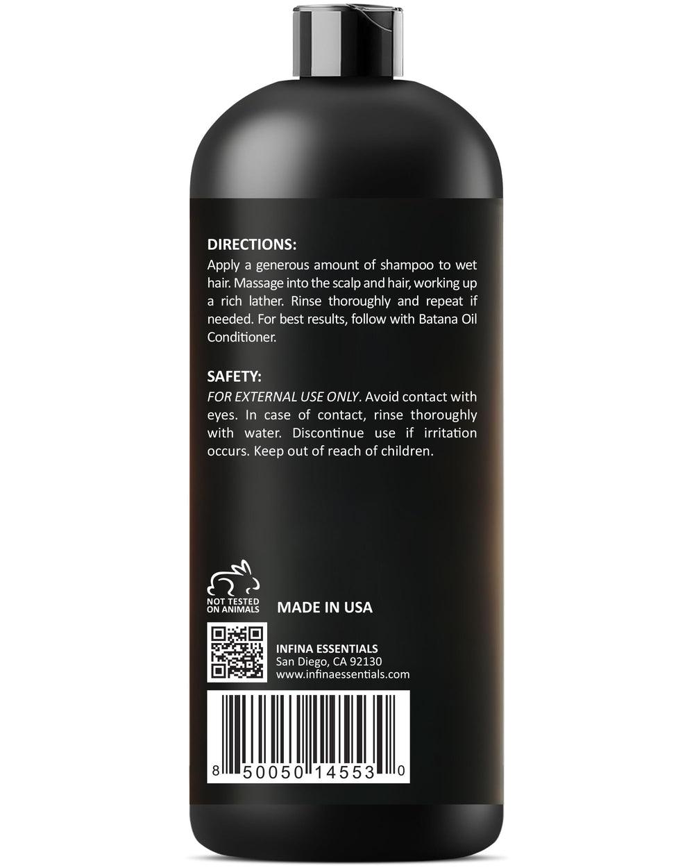 INFINA ESSENTIALS Batana Oil Shampoo daily-use scene conveys convenience