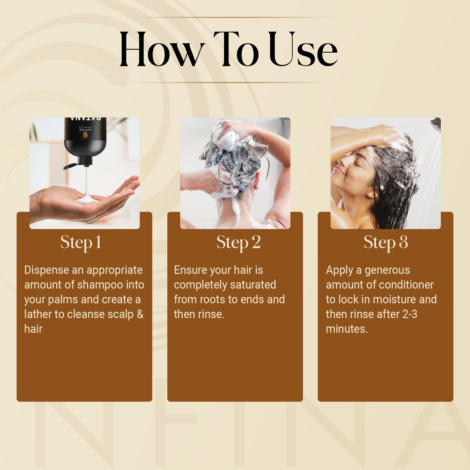 INFINA ESSENTIALS Batana Oil Shampoo tea tree oil image suggests refreshing scent and clarity