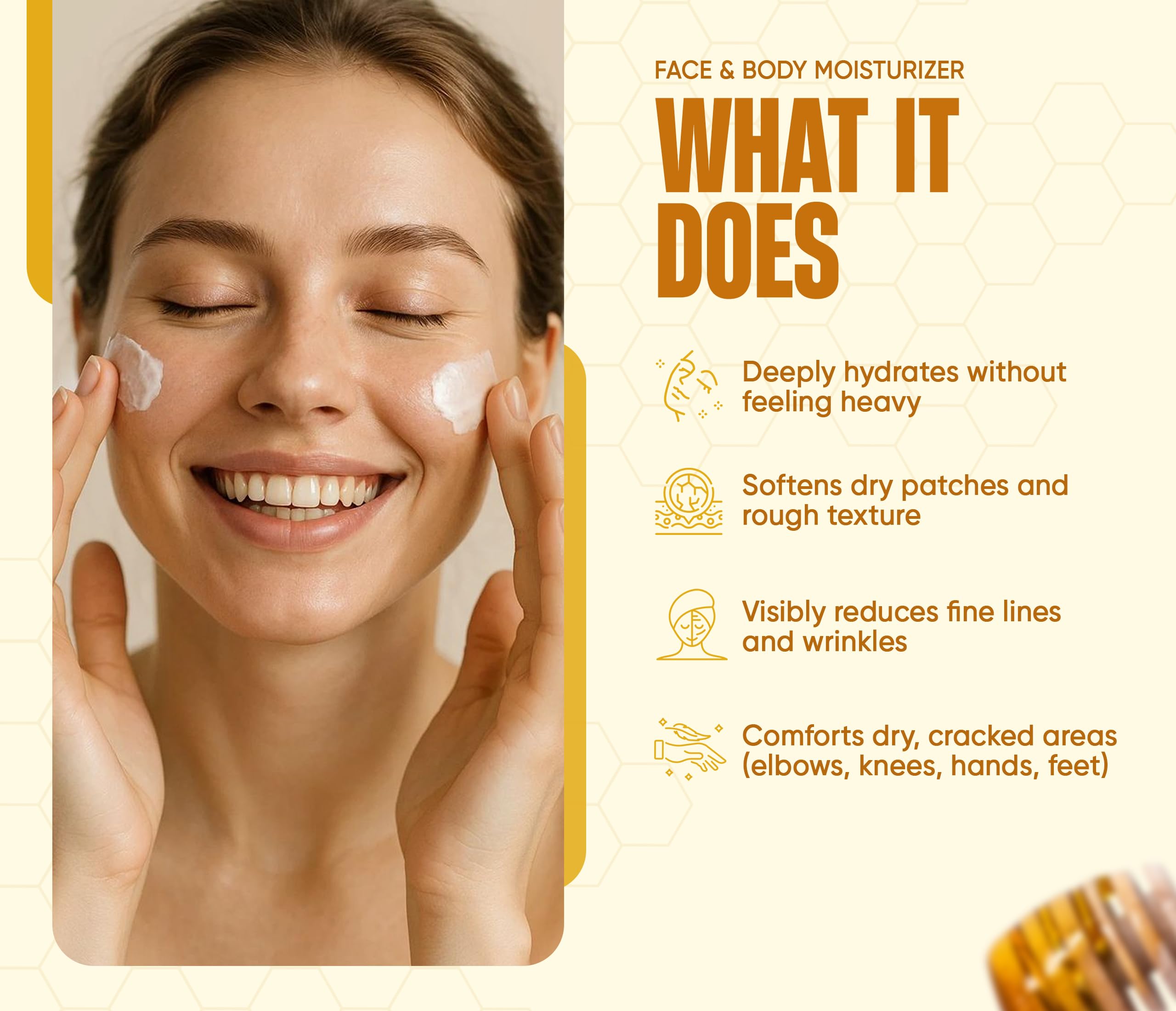 INFINA ESSENTIALS Beef Tallow Honey Application Hands: rich balm for dry hands.