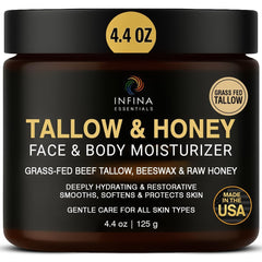 INFINA ESSENTIALS Beef Tallow Honey Face Jar: soothing hydration for daily facial moisture.