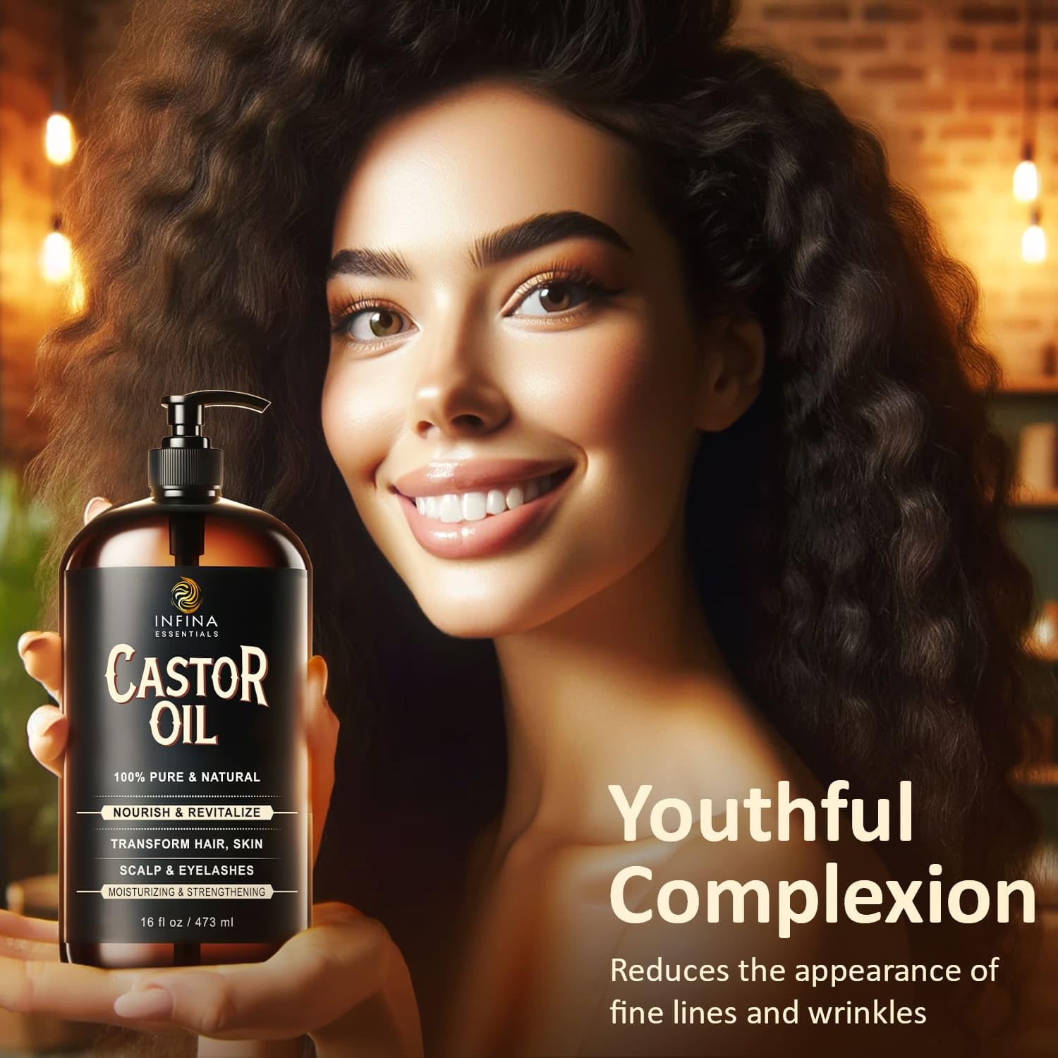 INFINA ESSENTIALS castor oil for skin hydration and nail care.