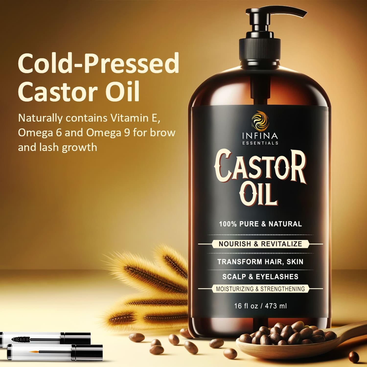 INFINA ESSENTIALS glass bottle preserves purity and aroma.