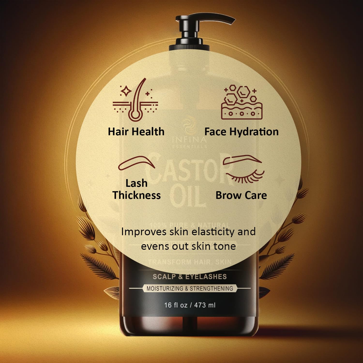 INFINA ESSENTIALS hexane-free castor oil on a clean countertop.