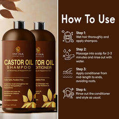 INFINA ESSENTIALS Castor Oil, Rosemary, Peppermint ingredients provide nourishing care.