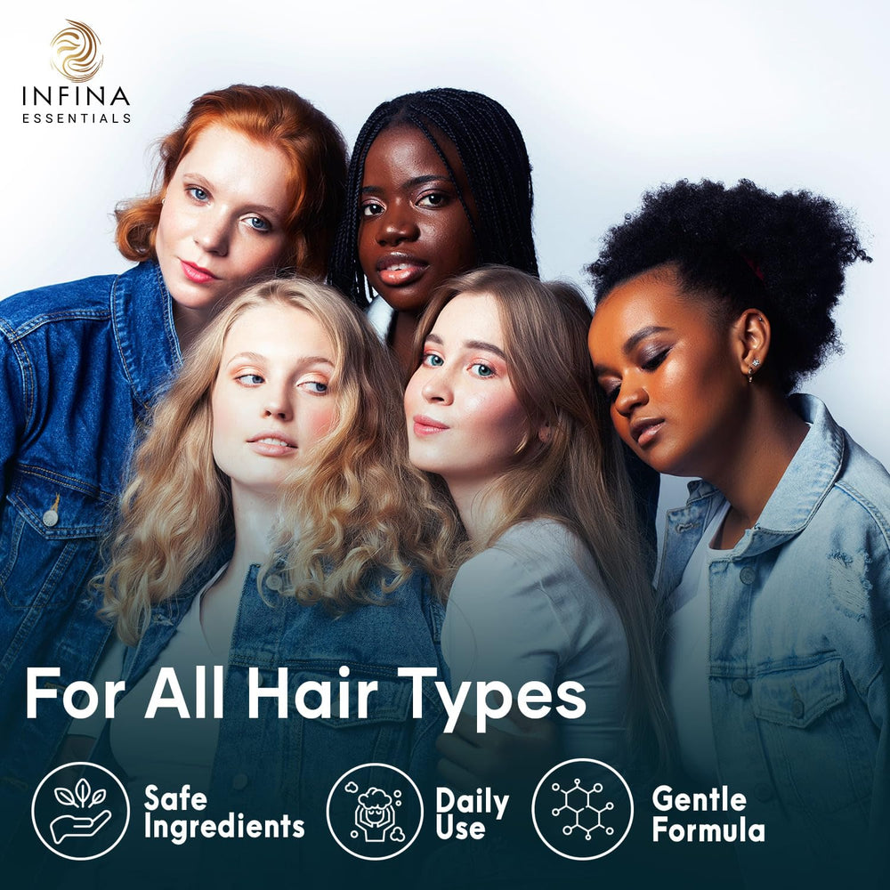 INFINA ESSENTIALS jojoba and coconut oils deliver hydration for soft, manageable hair.