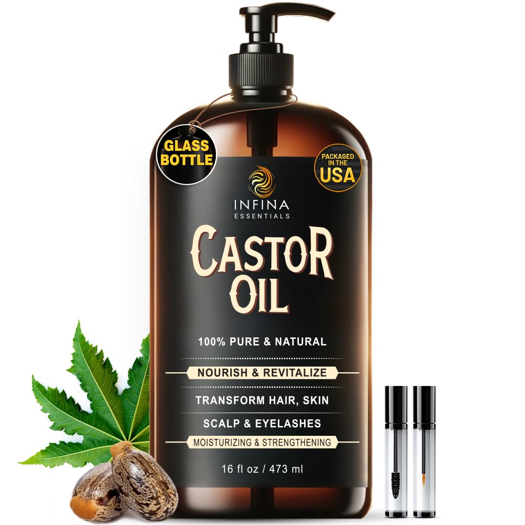 INFINA ESSENTIALS Pure Castor Oil bottle ready for skin and hair nourishment.