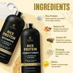 INFINA ESSENTIALS rice protein conditioner bottle closeup shows nourishing hydration