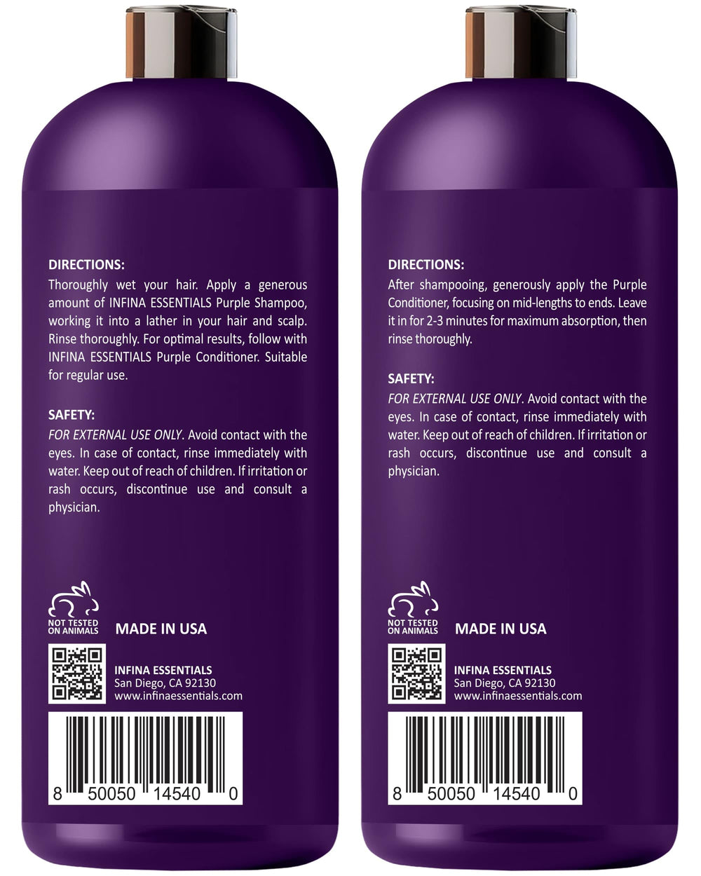 INFINA ESSENTIALS Silk Protein and Chamomile on packaging suggest gentle conditioning.