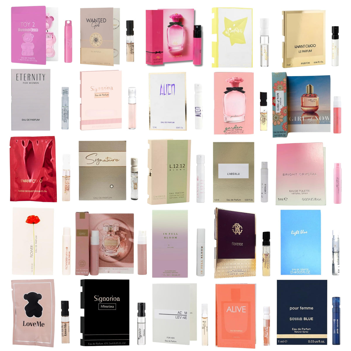 Infinite Scents sampler bottles showing 12 designer fragrances for testing