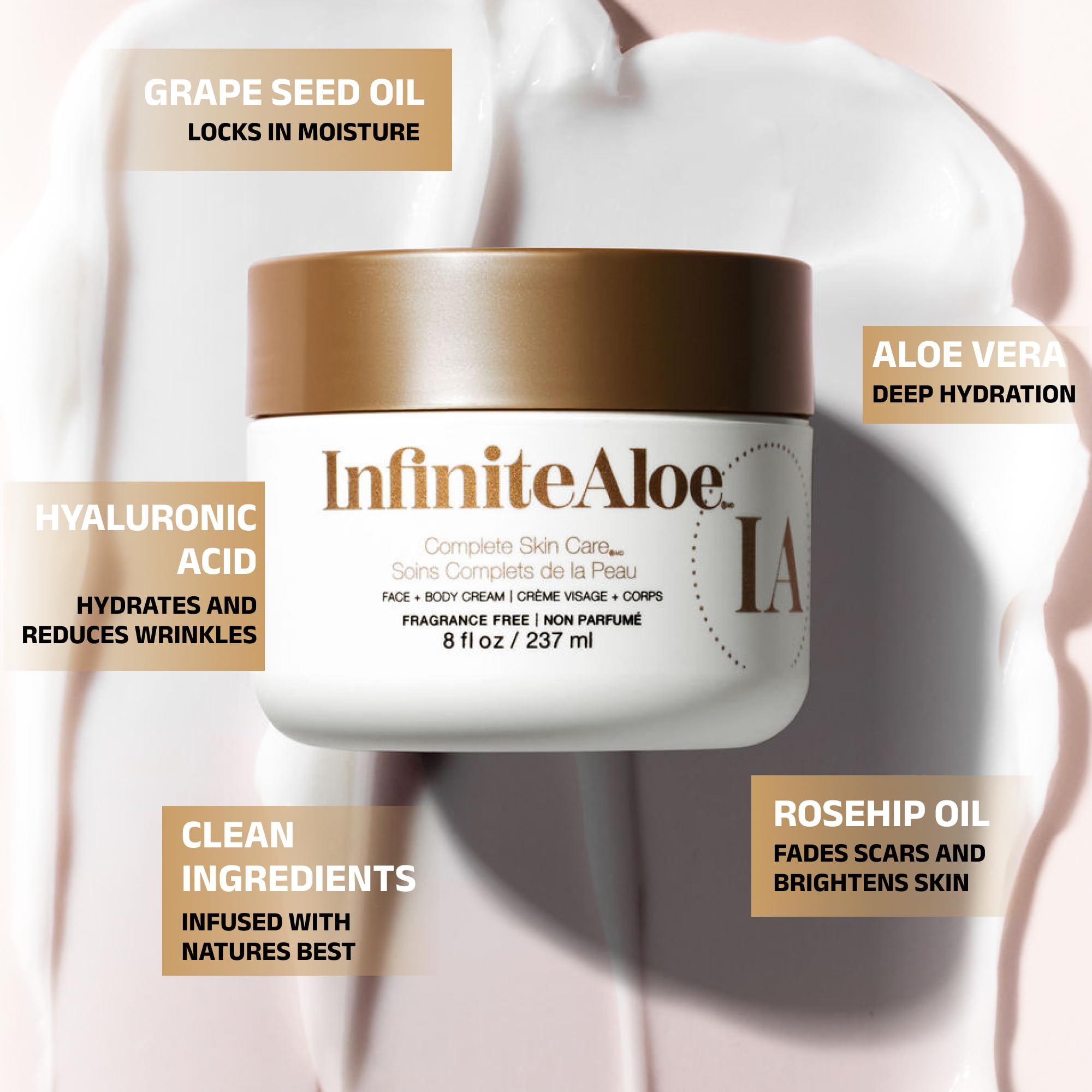 InfiniteAloe Complete Skin Care large jar front showing ample moisture