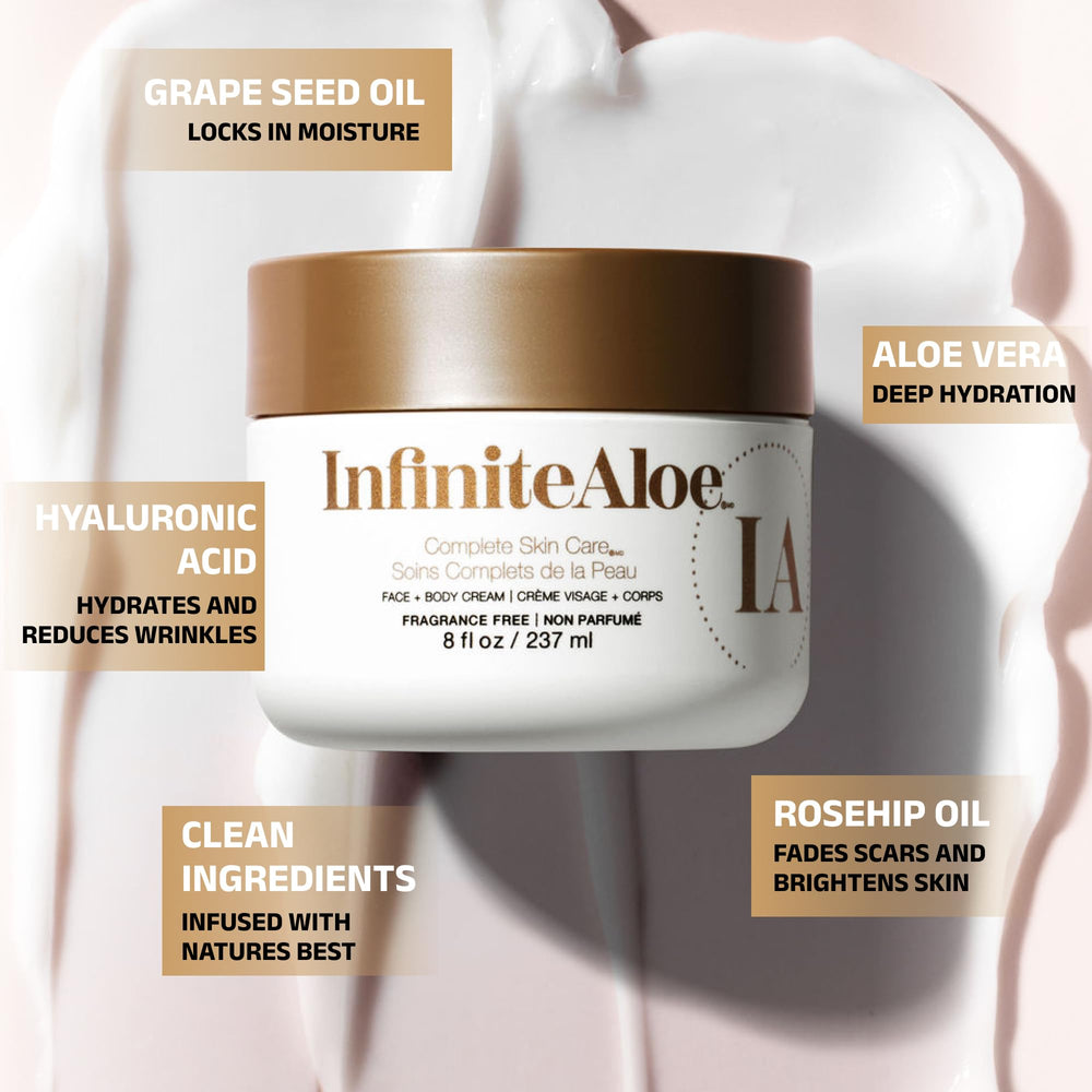 InfiniteAloe Complete Skin Care large jar front showing ample moisture