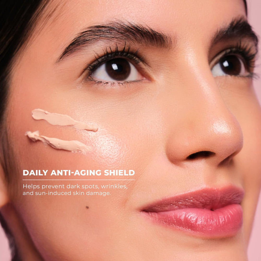 Infinitek Paris tinted mineral sunscreen matte finish on skin for shine-free look
