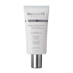 Infinitek Paris tinted mineral sunscreen bottle front showing universal tint blending with skin tones