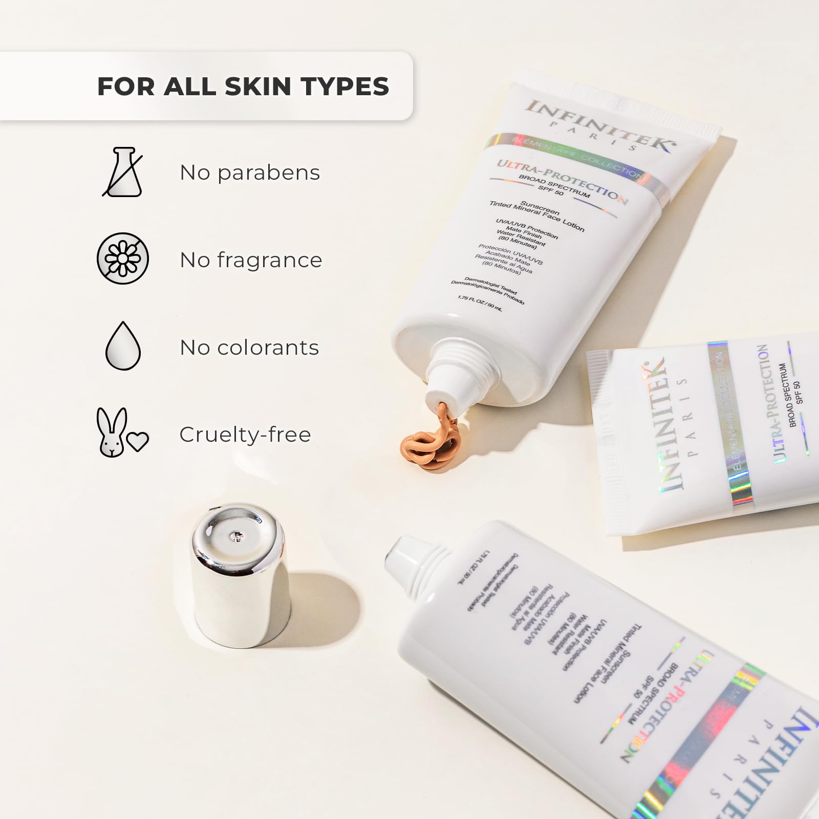 Infinitek Paris tinted mineral sunscreen universal tint blending on skin for natural look