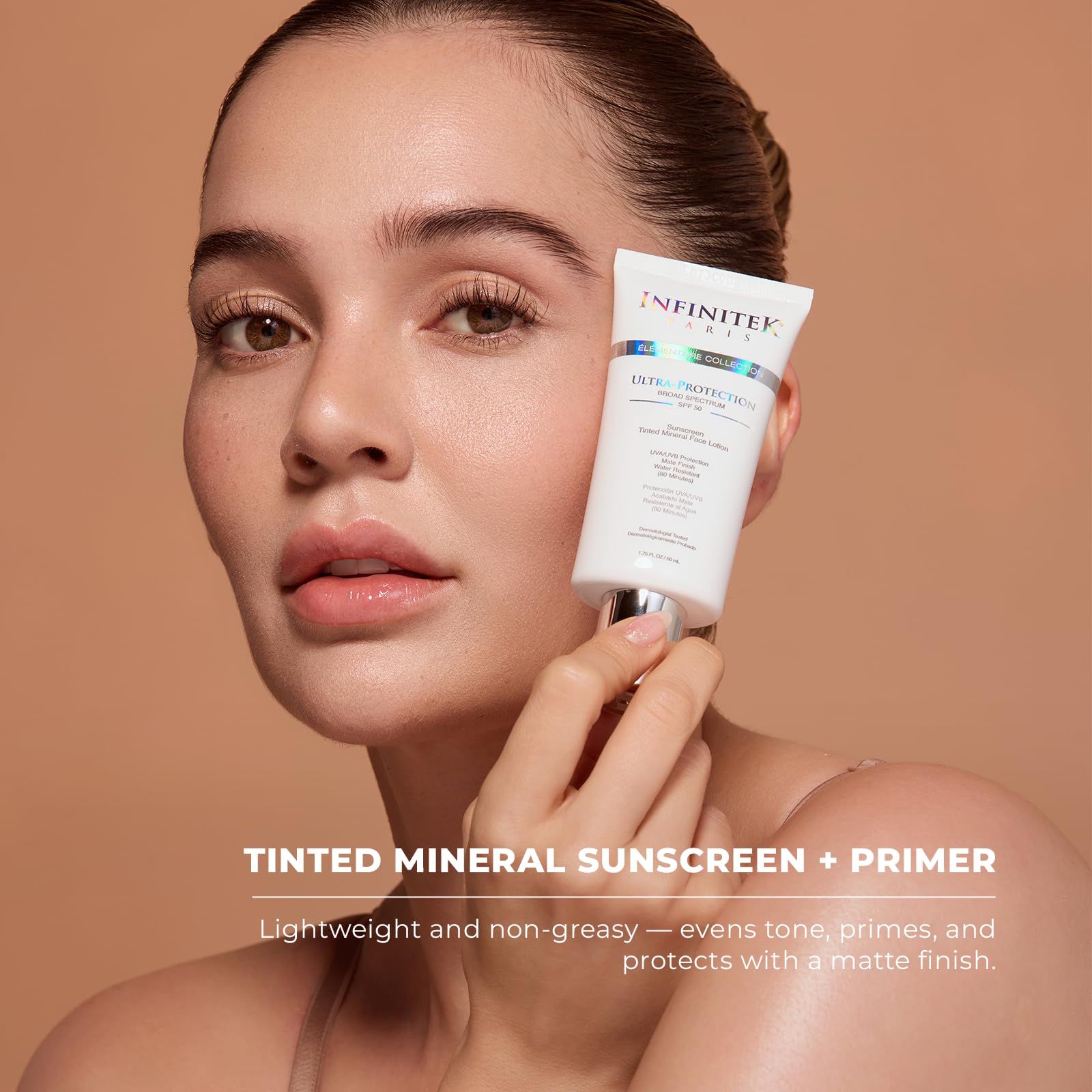 Infinitek Paris tinted mineral sunscreen water resistance up to 80 minutes