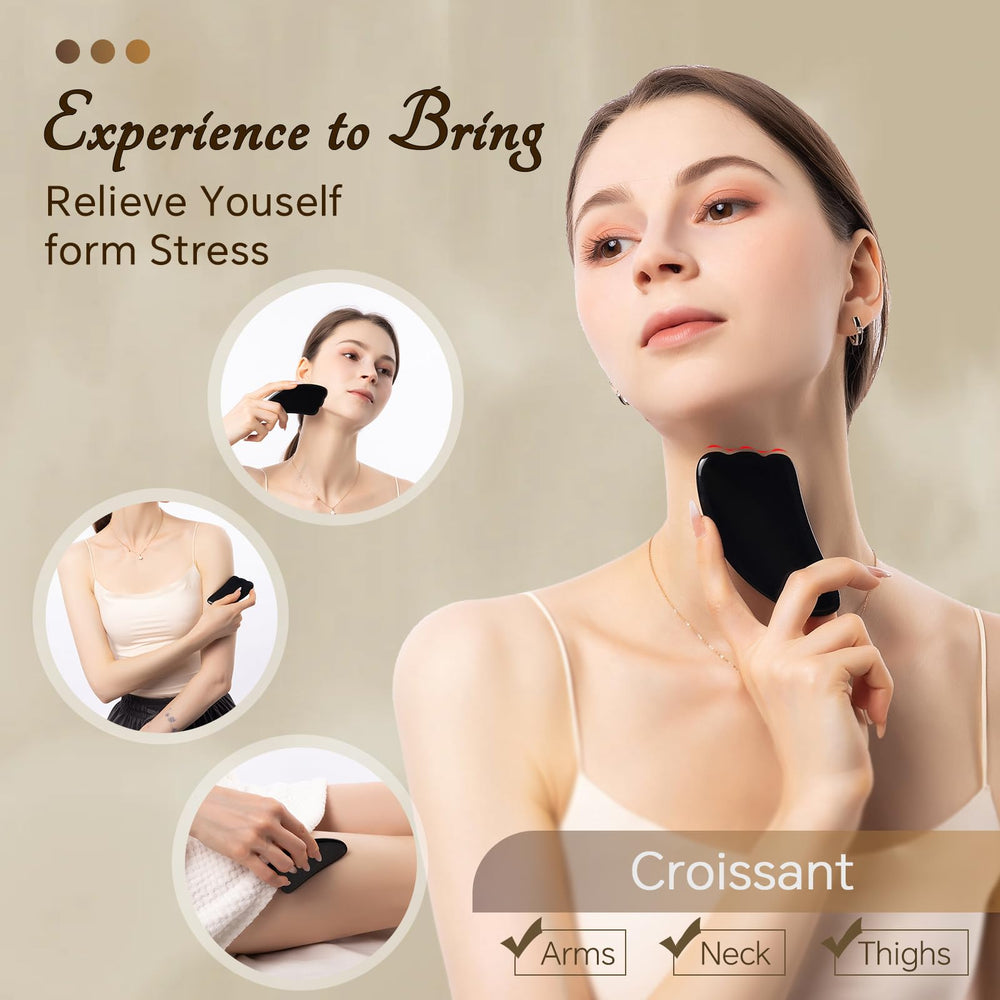 InfiniteRelax 4 piece gua sha set targets face and body sculpting.