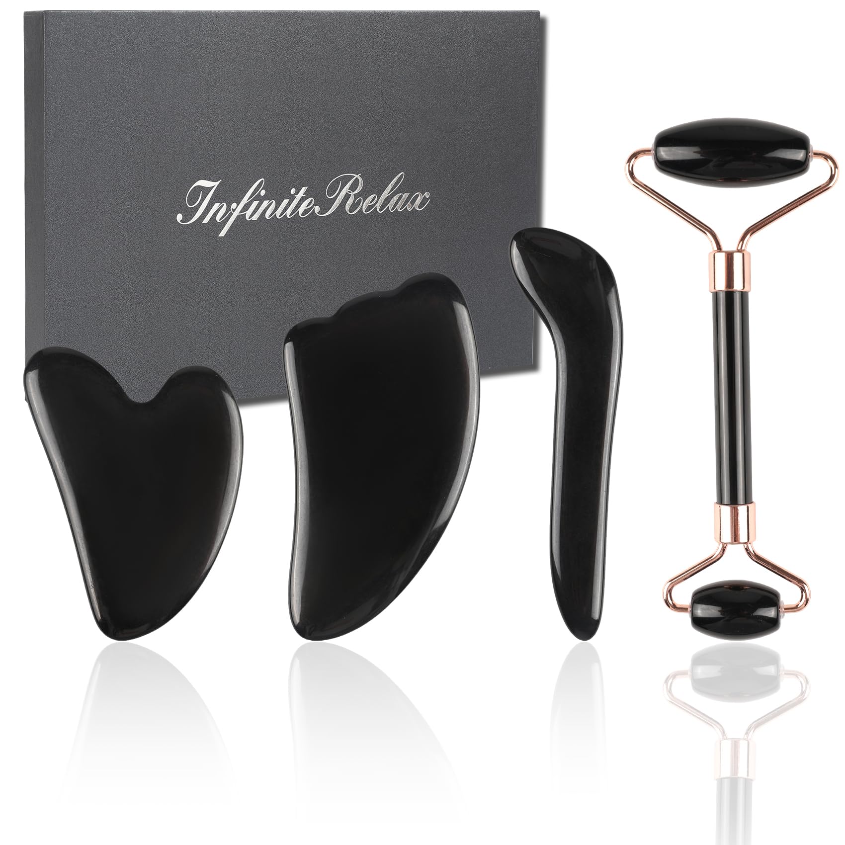 InfiniteRelax natural jade roller for facial relaxation and improved skin tone.