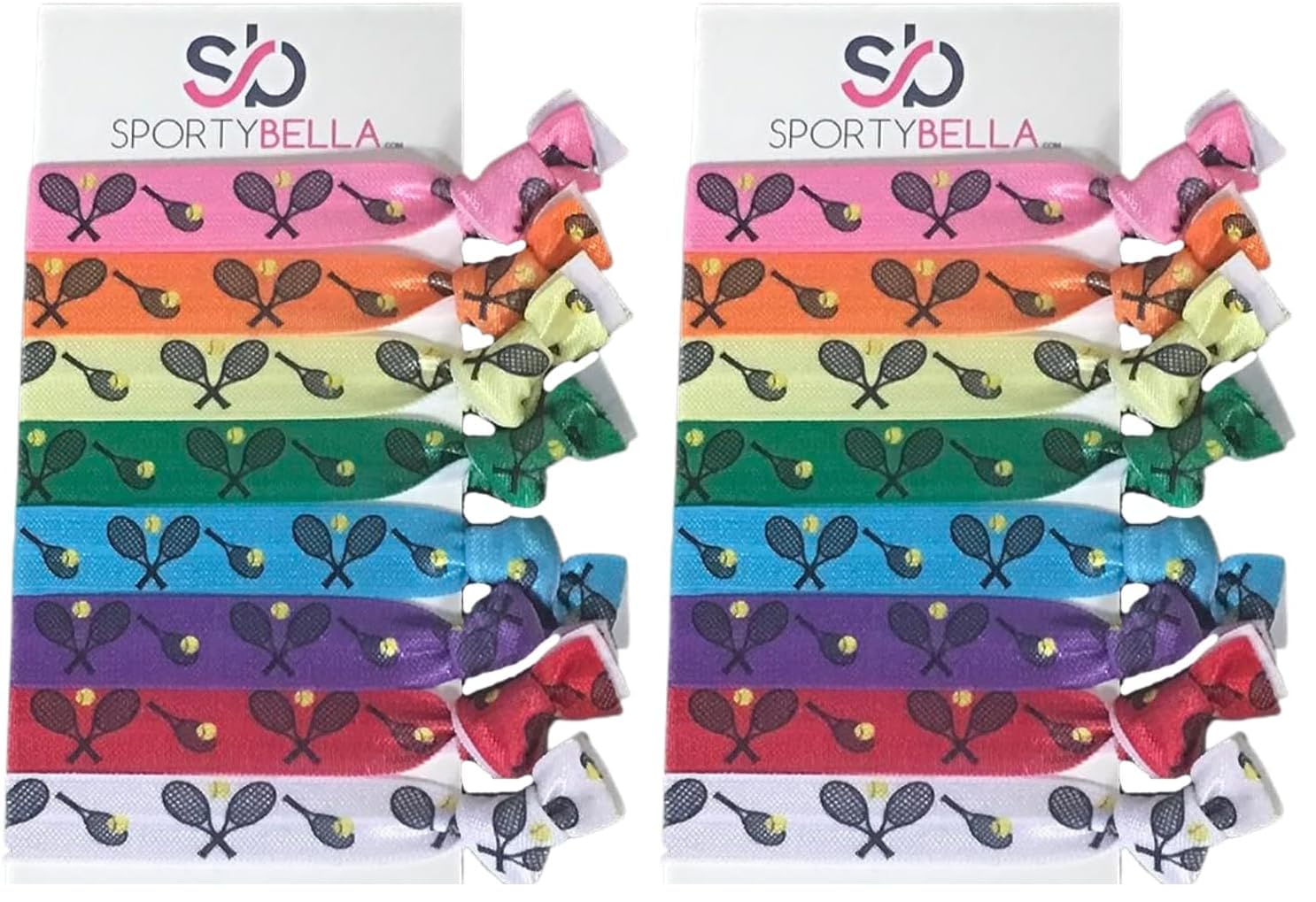 Infinity Collection SportyBella tennis hair ties no-crease design featuring a tennis-racket motif