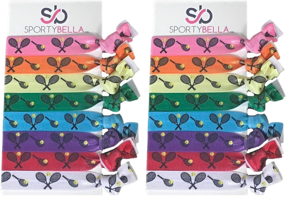 Infinity Collection SportyBella tennis hair ties no-crease design featuring a tennis-racket motif