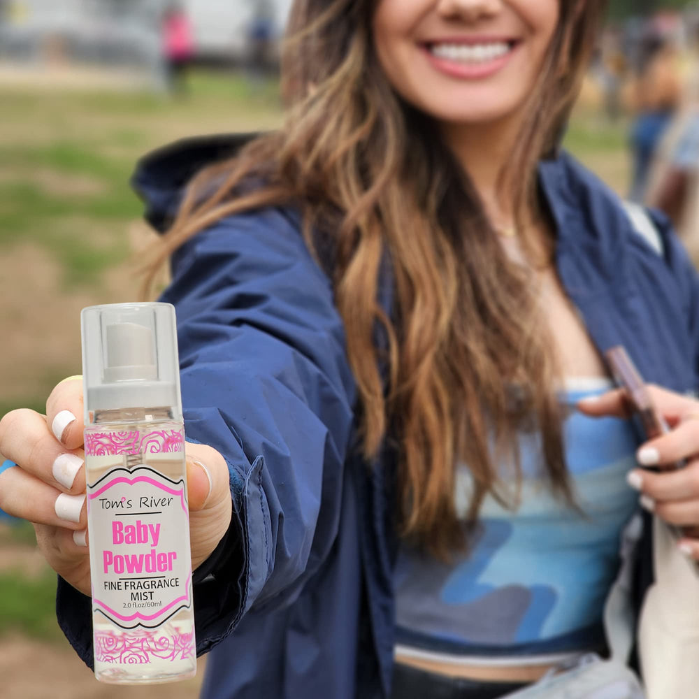 Infinix baby powder scent fragrance mist packaging — sleek travel-ready box