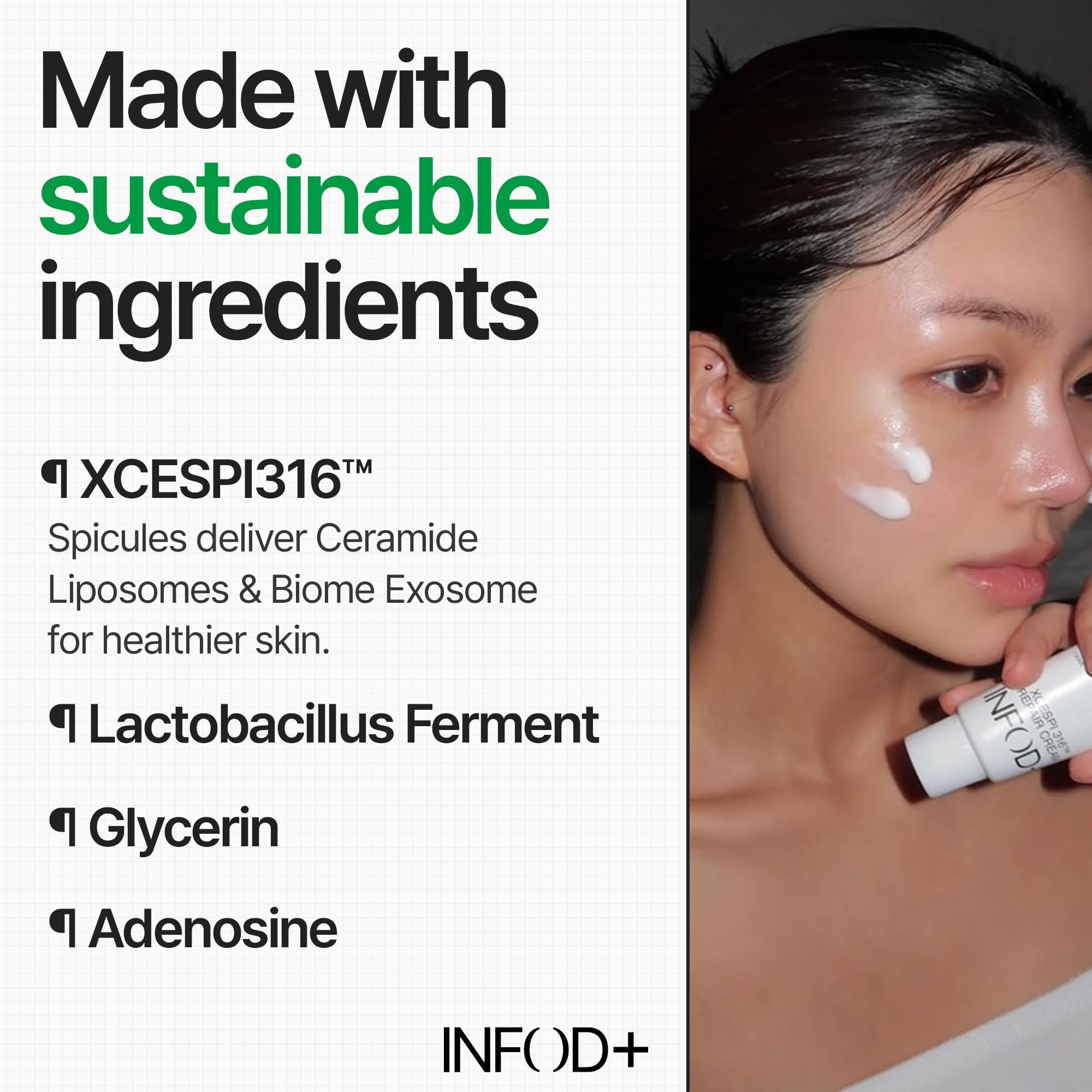 InfodPlus ceramides-panthenol formula supports skin barrier and hydration.