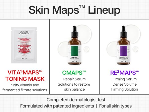 INFODPLUS Vita³MAPS 53-toning-serum bottle on vanity implies safe, gentle nightly care.