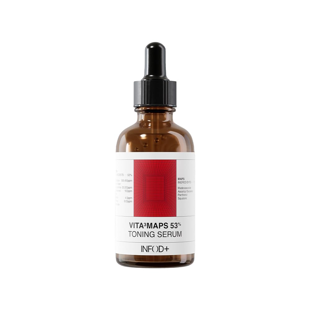 INFODPLUS Vita³MAPS 53-toning-serum bottle for nightly brightening routine.