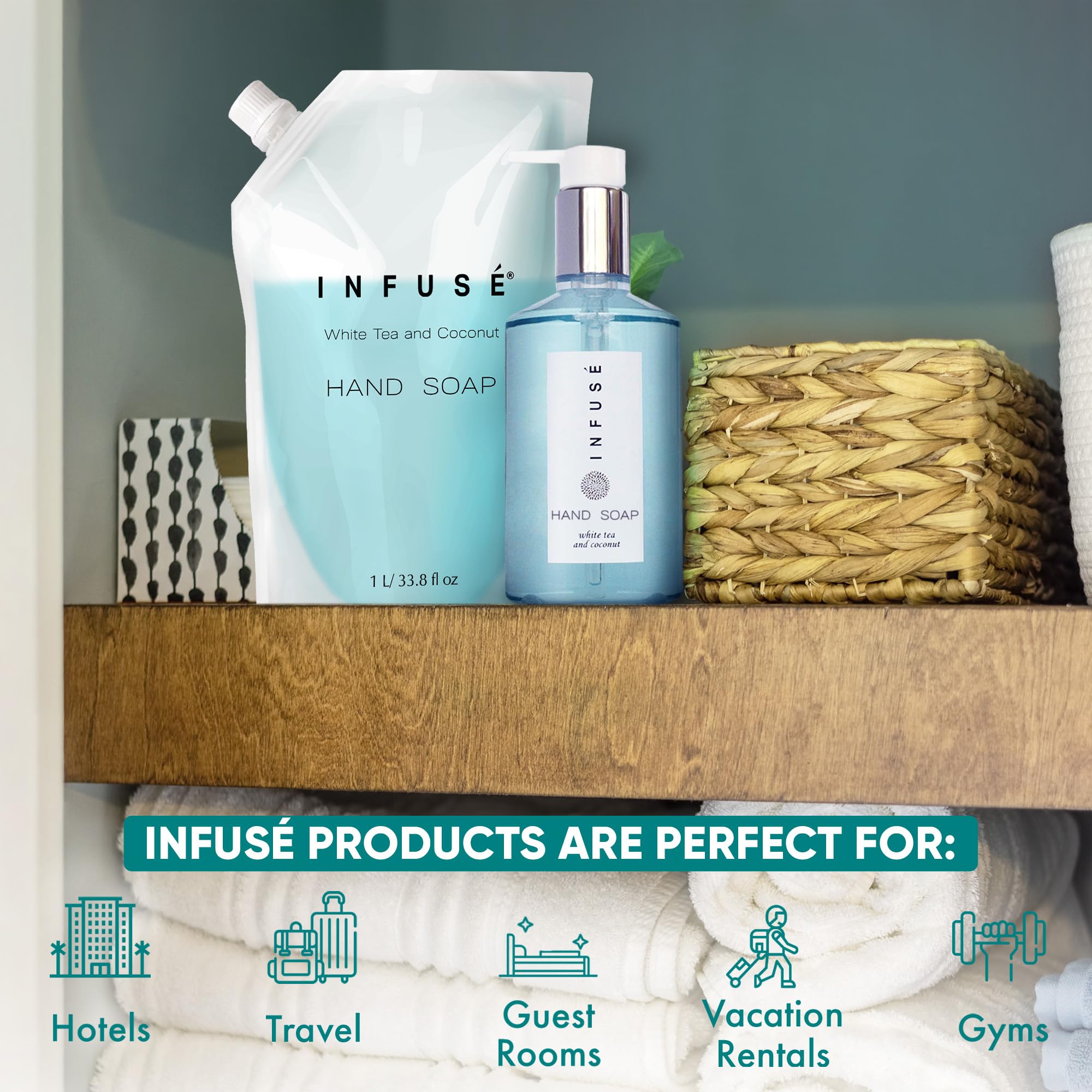 Infusé 1-liter refill bag ready for hotel dispenser refills