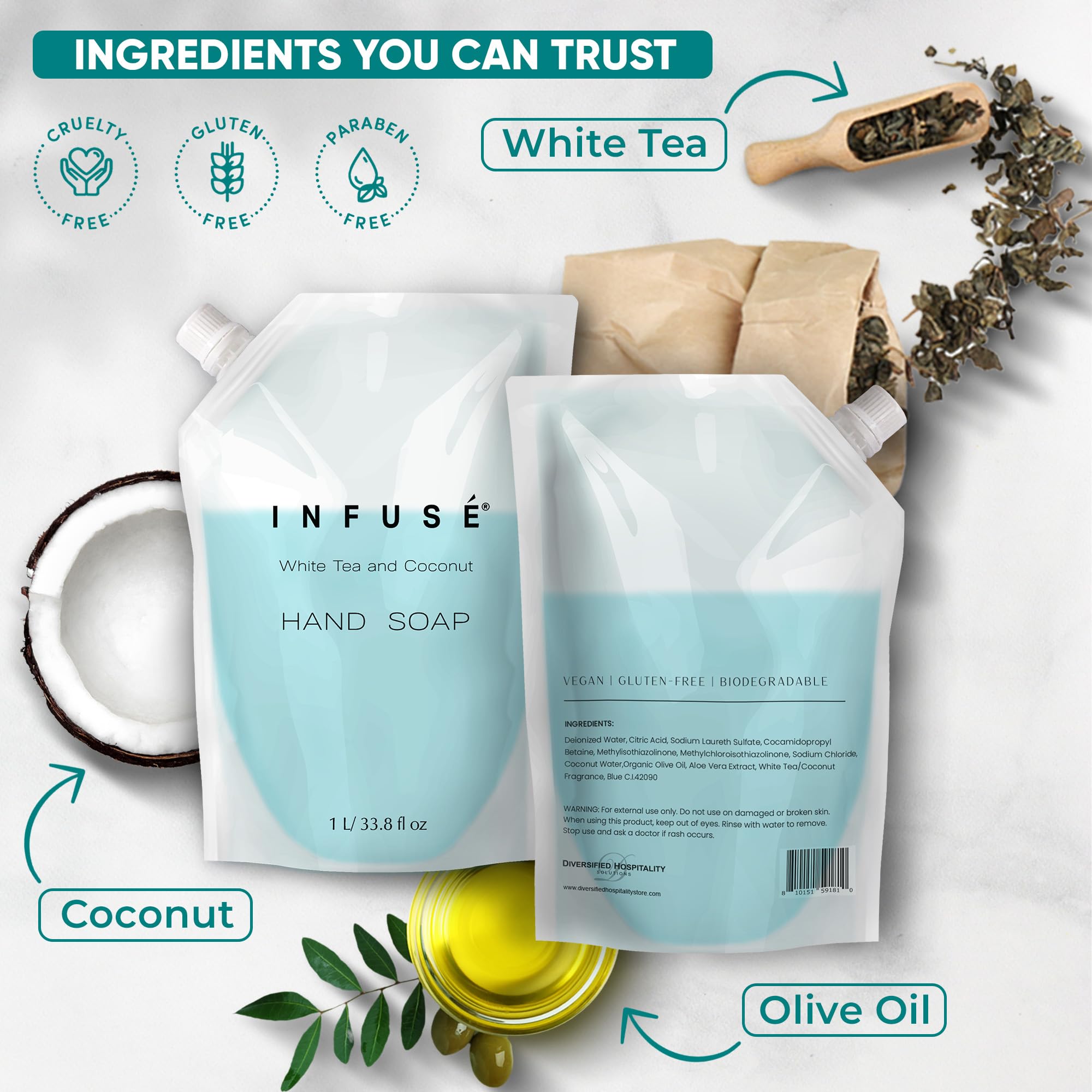 Infusé refill bag being used in a countertop dispenser setup