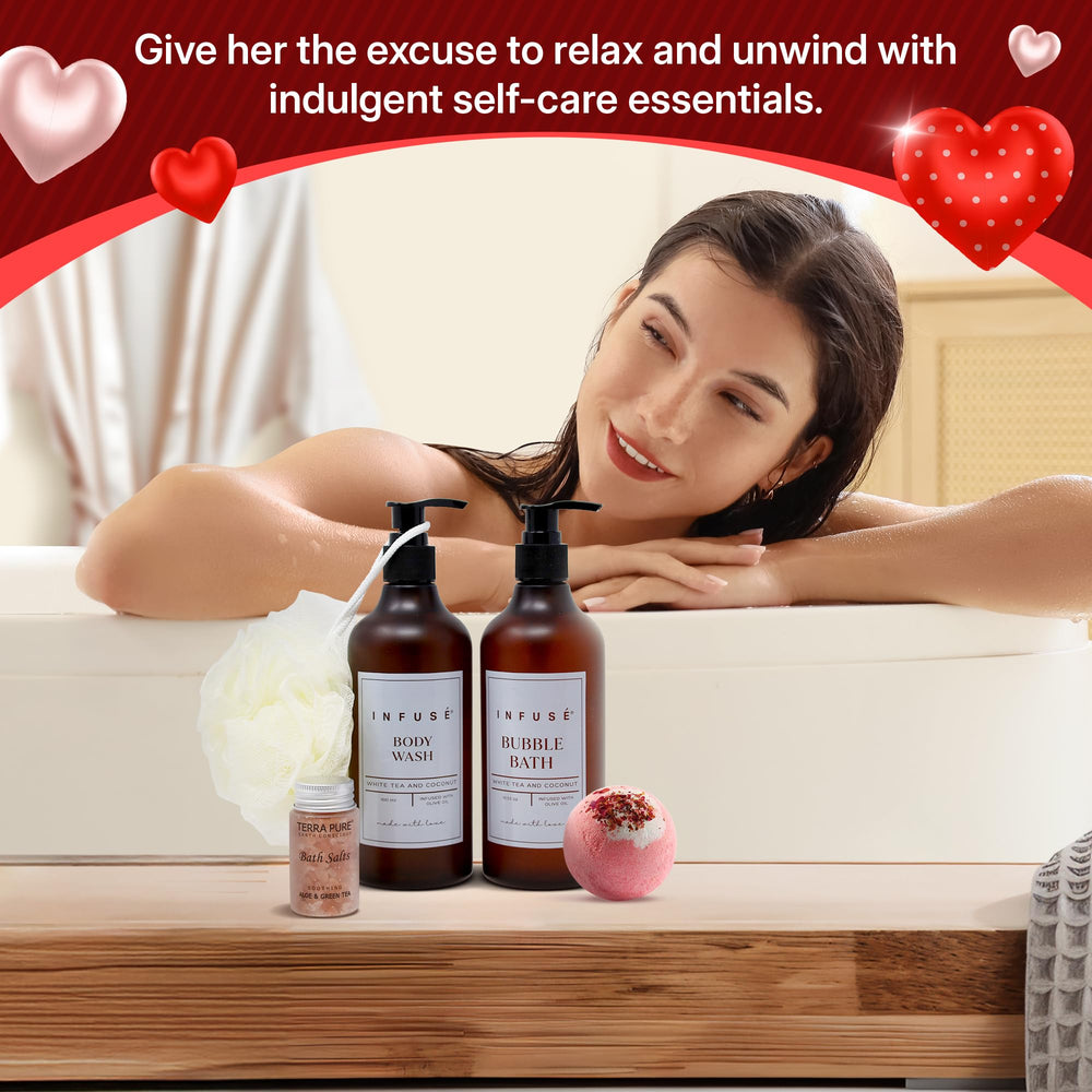 INFUSÉ spa gift box bath salt facilitates mineral-rich relaxation.