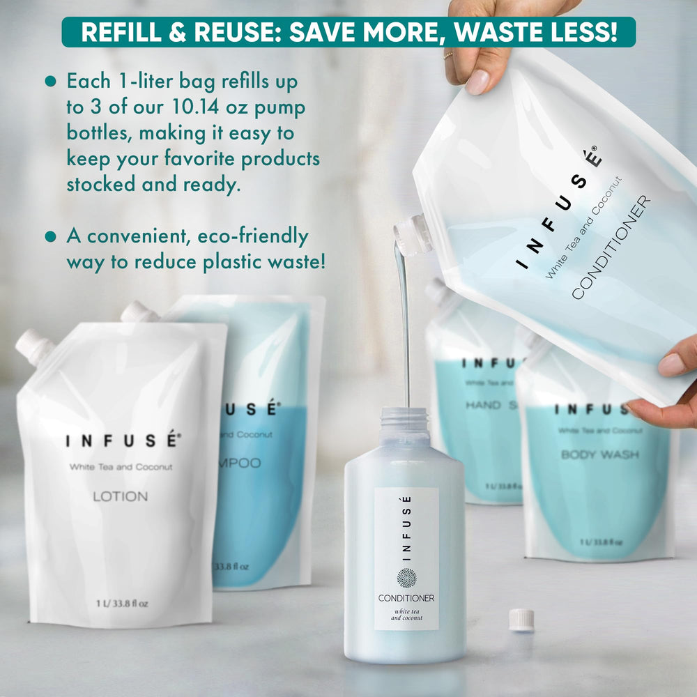 INFUSÉ wall-mounted dispenser setup in a luxurious hotel bathroom.