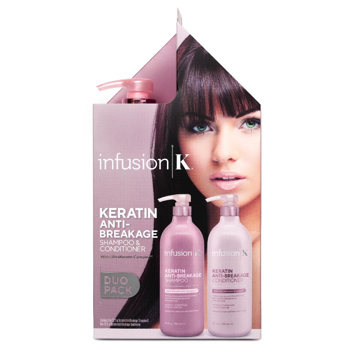 Infusion K Biotin Panthenol Keratin action reinforces hair strength and resilience.