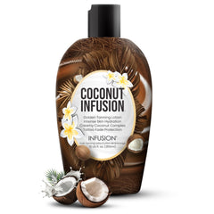 Infusion Lotion Bronzage Coco - Bouteille montrant l'hydratation et le bronzage naturel.