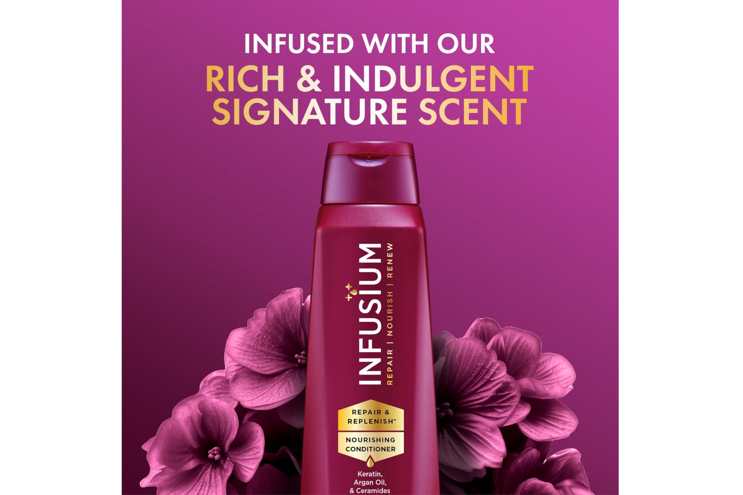 Infusium avocado-olive oil blend bottle signals nourishing oils for moisture.