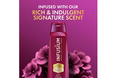 Infusium avocado-olive oil blend bottle signals nourishing oils for moisture.