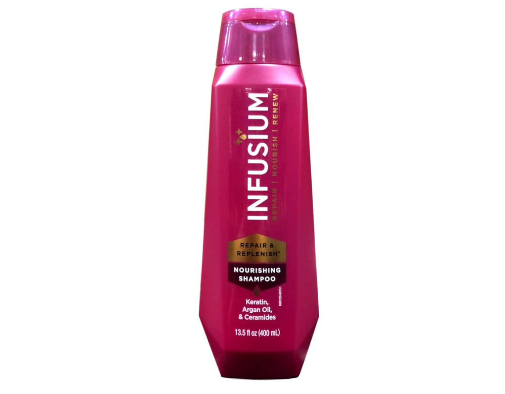 Infusium moisture-focused display highlights lasting hydration for hair.