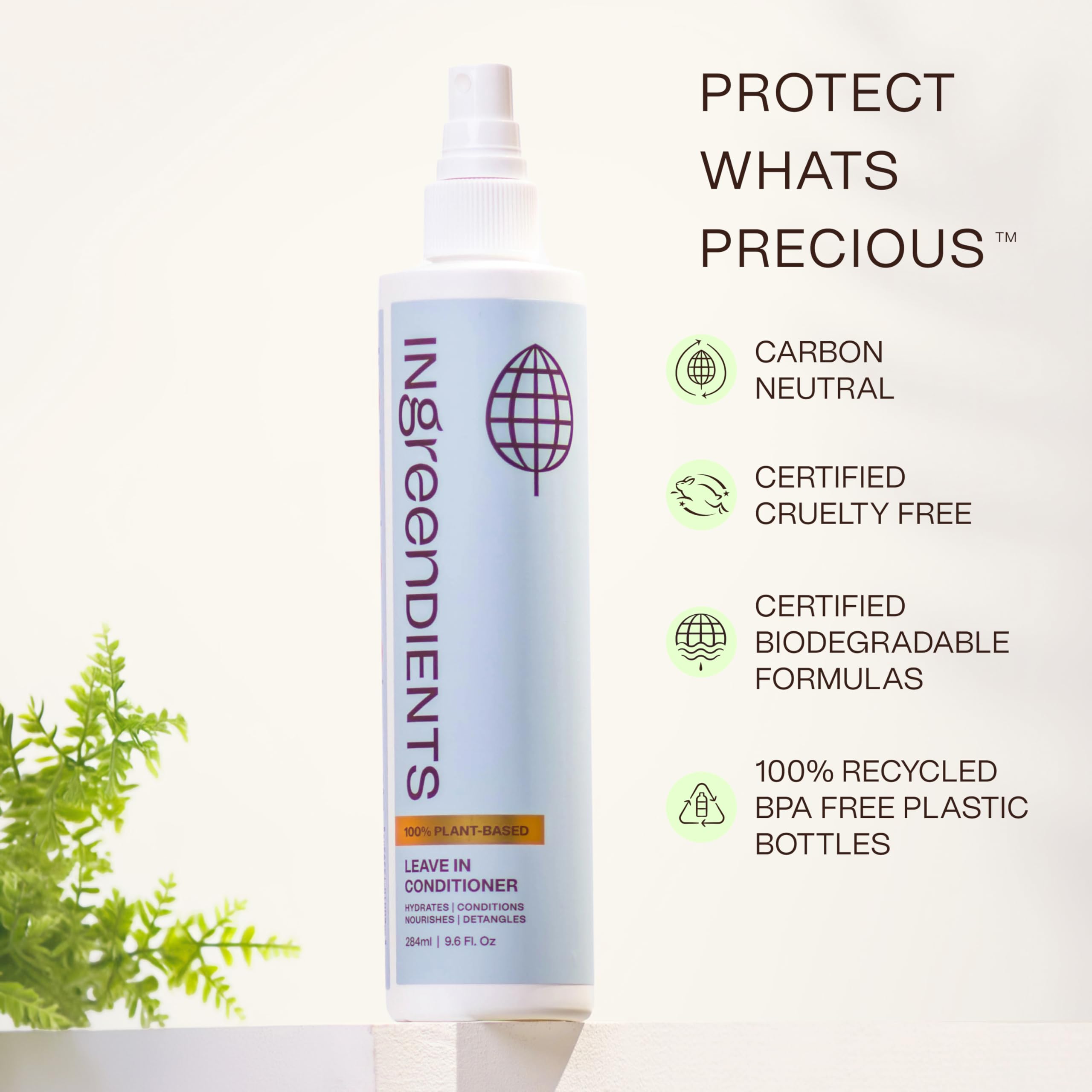 Ingreendients Detangler label shows vegan and cruelty-free credentials.