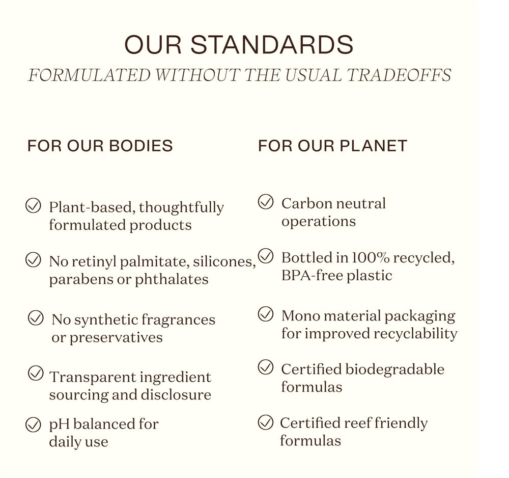 Ingreendients vegan cruelty-free gluten-free lotion for everyday care.