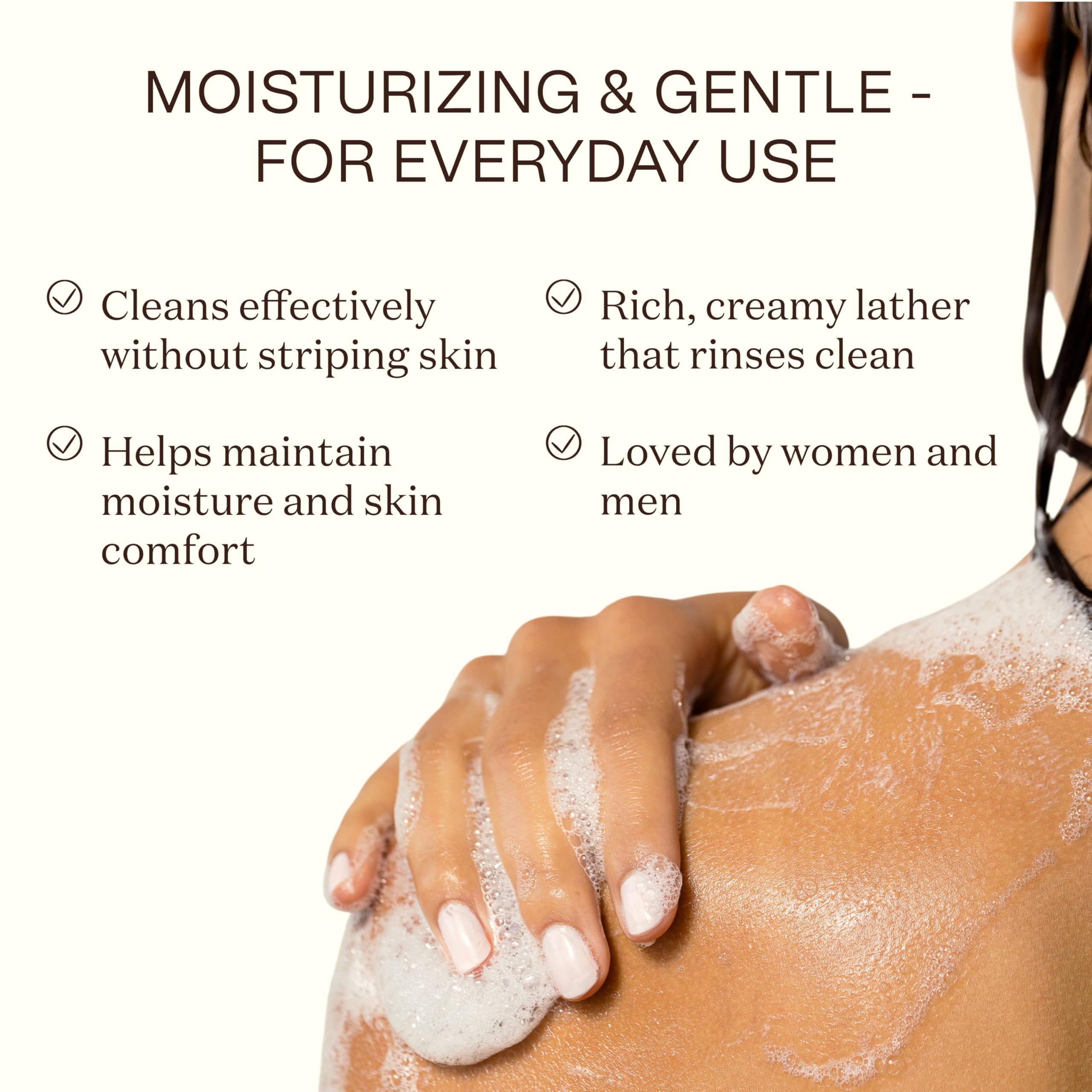 Ingreendients body wash creates rich lather for a soothing, effective cleanse