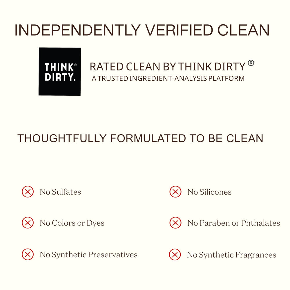 Ingreendients body wash on skin tone background suggests moisturized, comfortable skin after shower