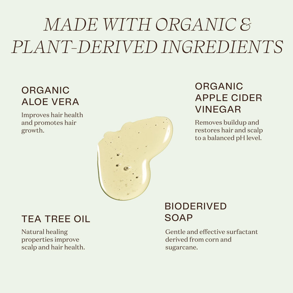 Ingreendients shampoo bottle highlights apple cider vinegar for color-safe cleansing